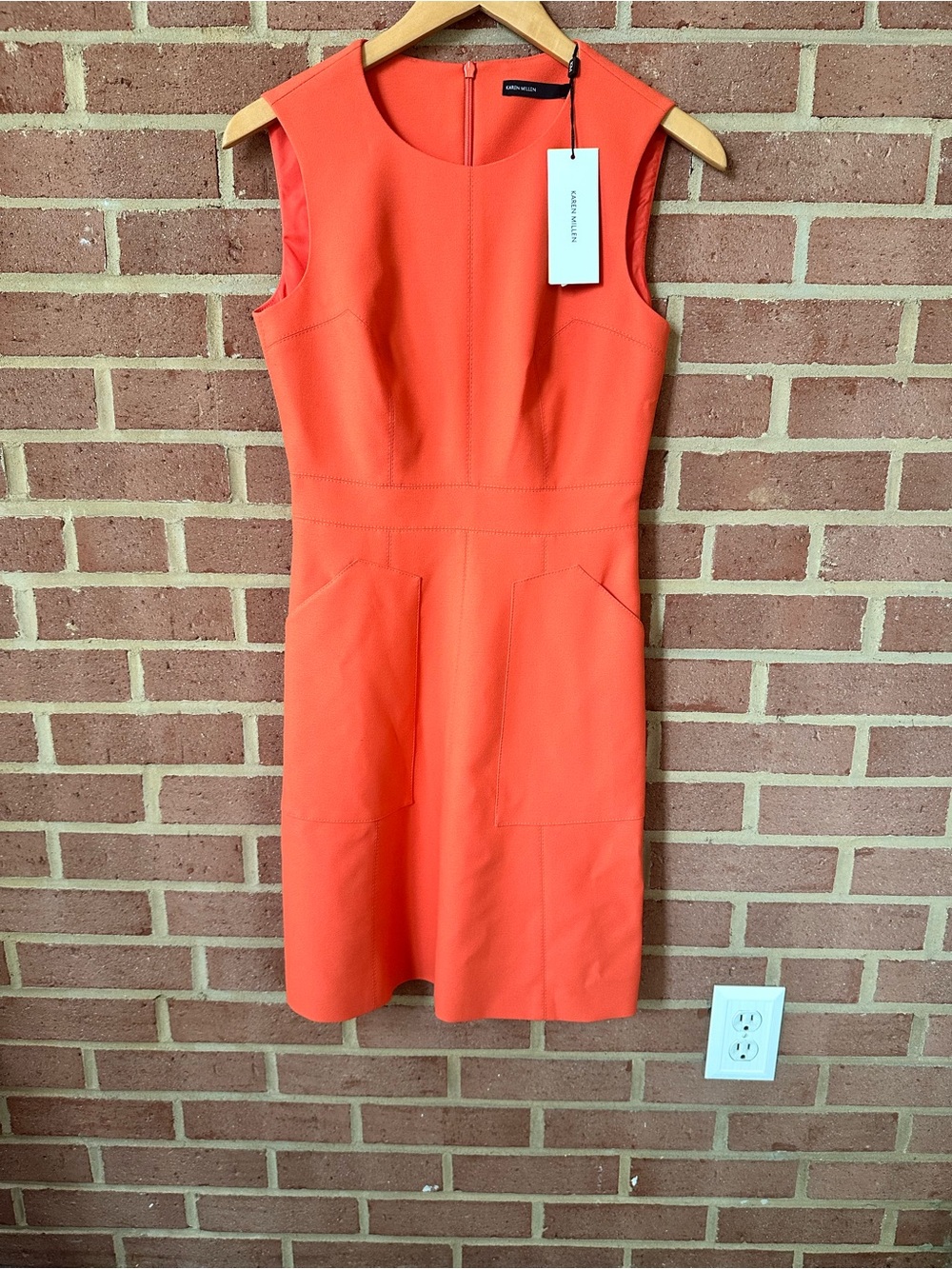 Karen Millen Coral-Orange Sleeveless Midi Sheath Dress